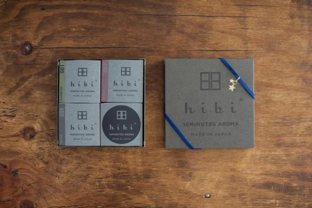 Hibi Matches aromatherapy set featuring minimalist Japanese packaging and scented matchsticks.