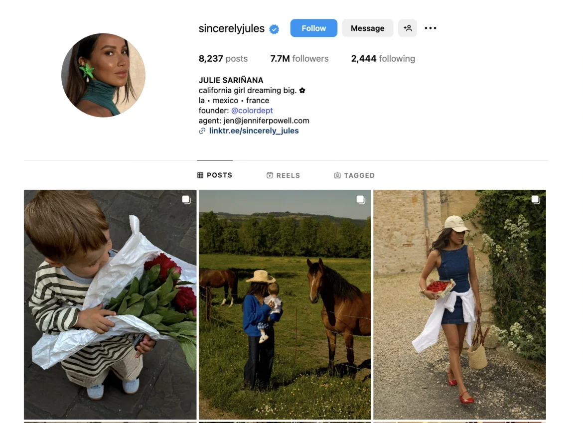 Julie Sariñana, fashion influencer and founder of SincerelyJules, posing stylishly in Los Angeles.